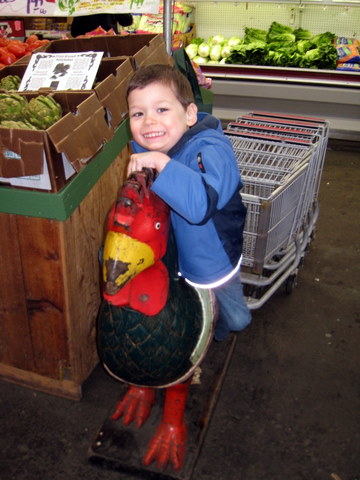 Tad hugs the rooster