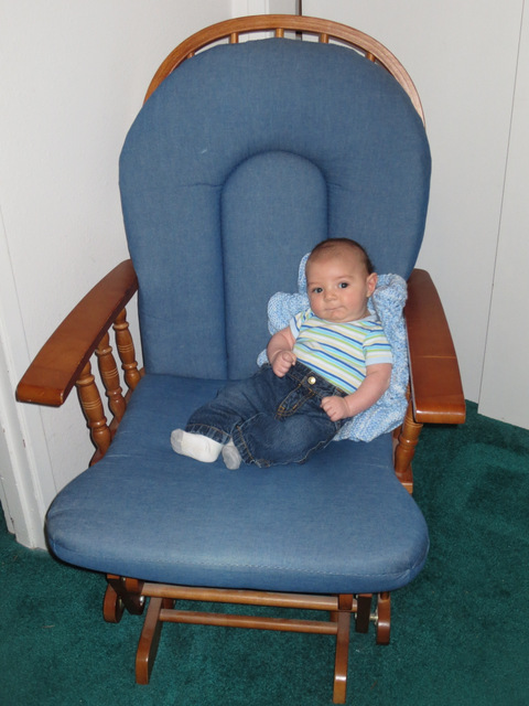 In the chair at two months